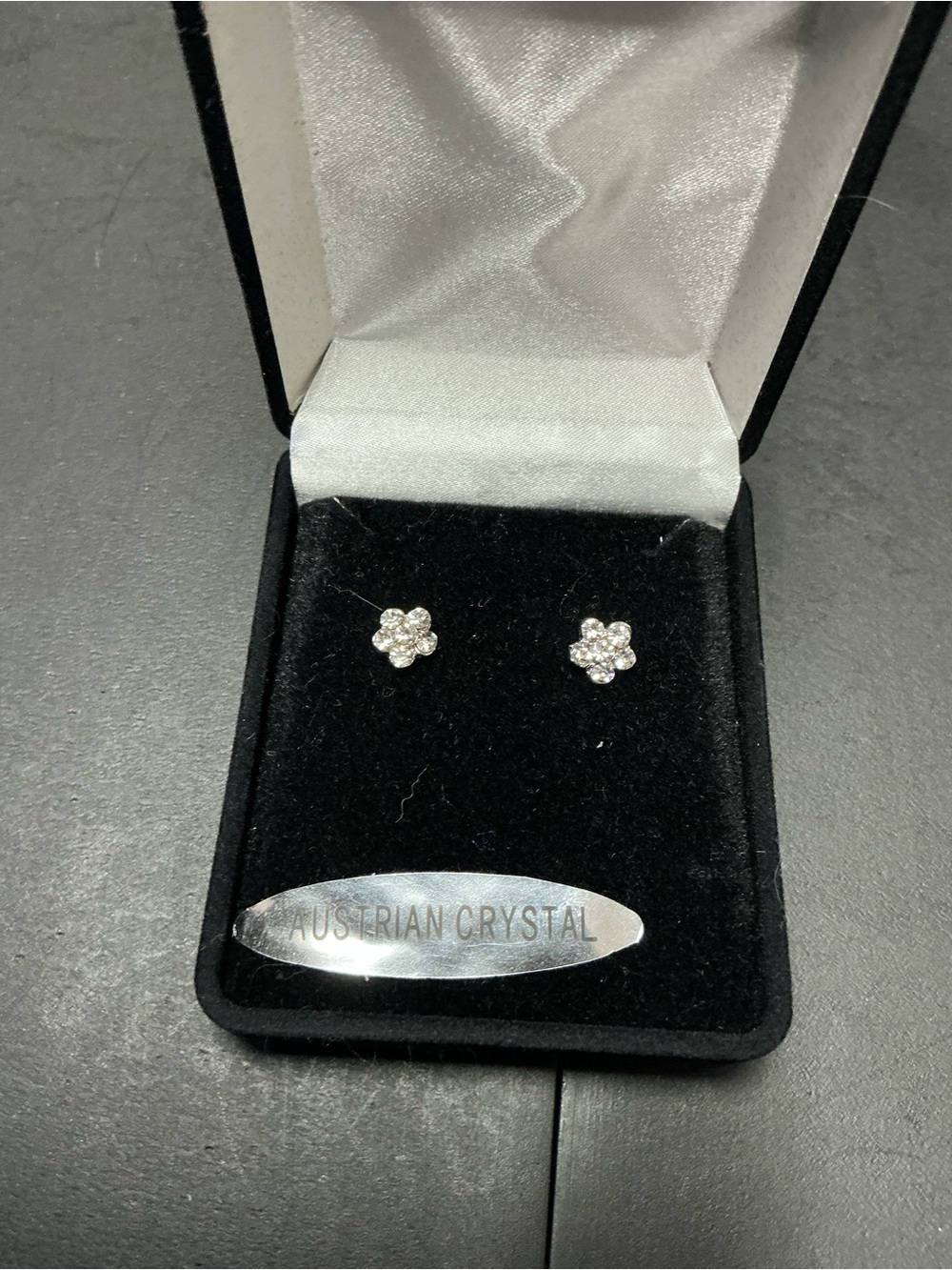 Floral Stud Earrings - White Crystal